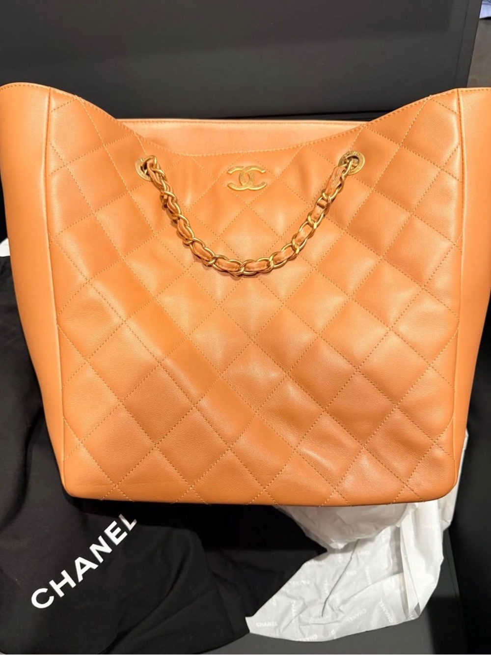Chanel Quilted Leather Tote Bag - Camel